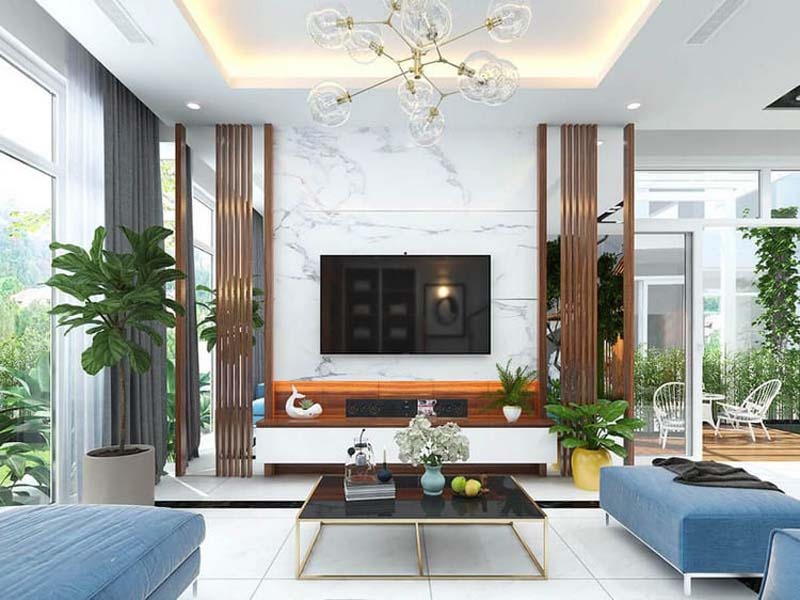 mẫu nội thất phòng khách biệt thự nhà vườn