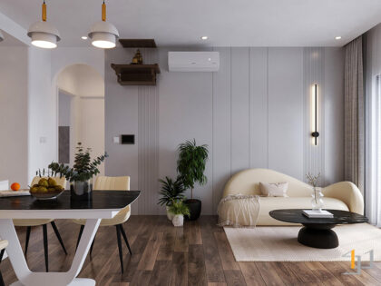 Phòng khách nhỏ đẹp, hiện đại trong dự án căn hộ Akari do S-housing thực hiện