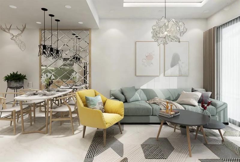 Phòng khách nhà ống đẹp 4m tràn ngập ánh sáng tự nhiên