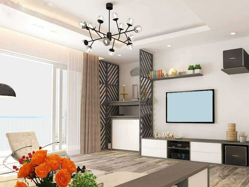 không gian phòng khách kết hợp bàn thờ