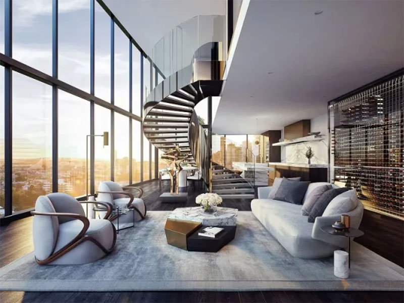 Thiết kế nội thất phòng khách căn hộ Penthouse đẹp