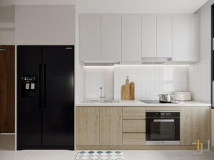 Thiết kế tủ bếp âm tường đầy đủ tiện nghi