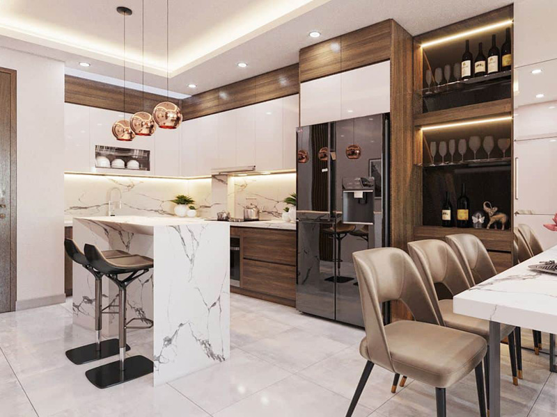 Tủ bếp đẹp kết hợp đảo quầy bar