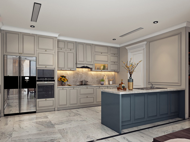Tủ bếp đẹp cho nhà phố tân cổ điển