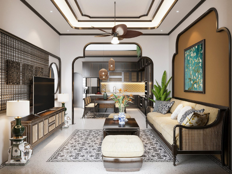 Phòng khách liền bếp được ứng dụng trong nhiều căn nhà phố