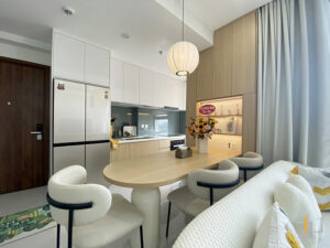 Hoàn thiện thi công nội thất phòng bếp căn hộ phong cách Japandi