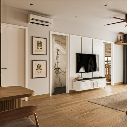 Thiết kế phòng khách căn hộ với tone màu trắng sáng
