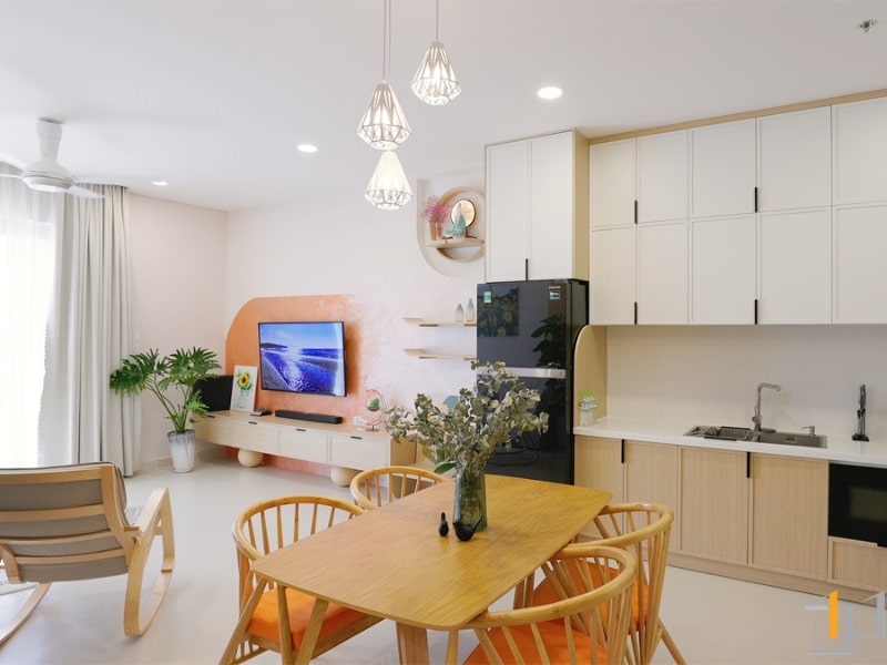 Nội thất phòng khách liền bếp căn hộ Sora Garden