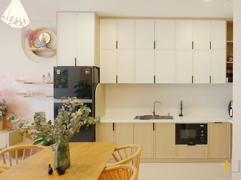 Thi công tủ bếp chữ i gỗ công nghiệp cho căn hộ Sora Garden