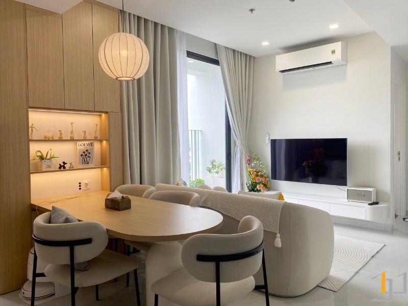 Thi công nội thất phòng khách liền bếp căn hộ 2 phòng ngủ