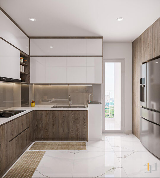 Tủ bếp trên hai tầng cung cấp kho lưu trữ lớn