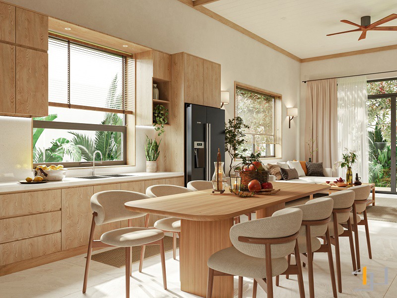 Không gian Japandi luôn tràn ngập ánh sáng tự nhiên và ưa chuộng sử dụng gỗ tự nhiên màu sáng