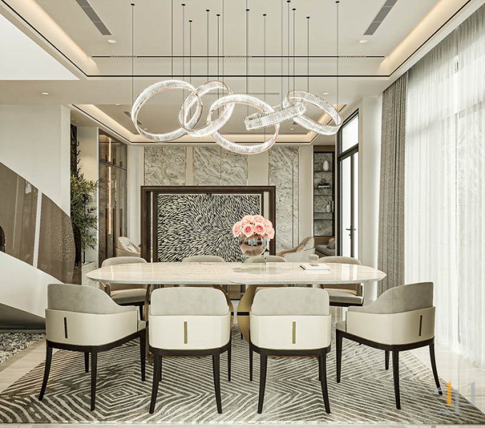 Bàn tiếp khách dài làm từ đá marble sang trọng