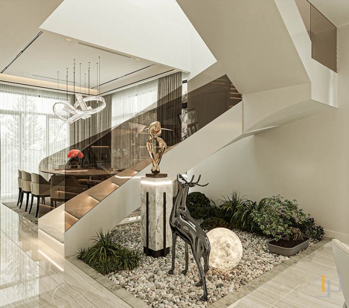 Tiểu cảnh bên dưới cầu thang trong biệt thự hiện đại