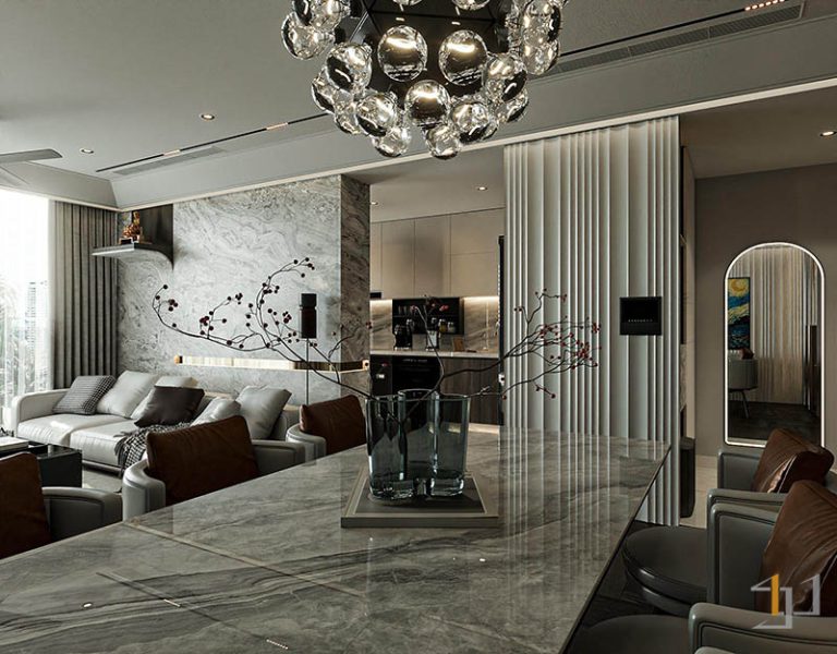 Thiết kế bàn ăn đá marble sang trọng và sáng bóng