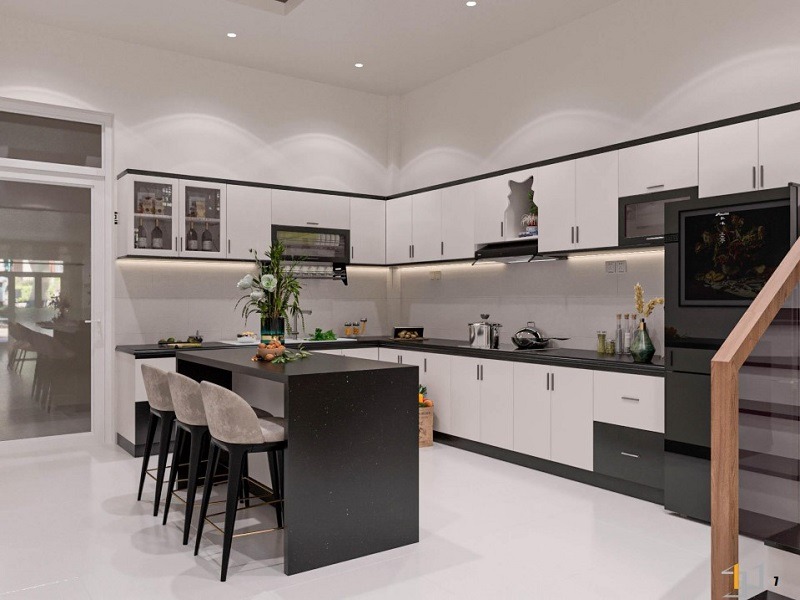 Mẫu tủ bếp đẹp từ nhựa WPB phủ Melamine trắng