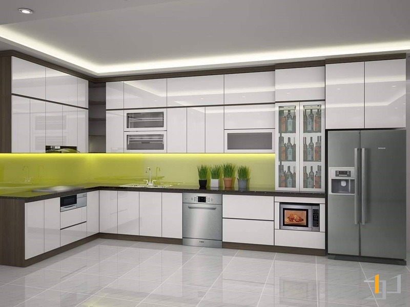 Mẫu tủ bếp đẹp từ nhựa WPB phủ Acrylic trắng