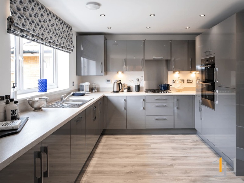 Mẫu tủ bếp đẹp Picomat  màu xám hiện đại