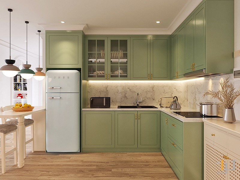 Mẫu tủ bếp sơn 2K phong cách Tân cổ điển