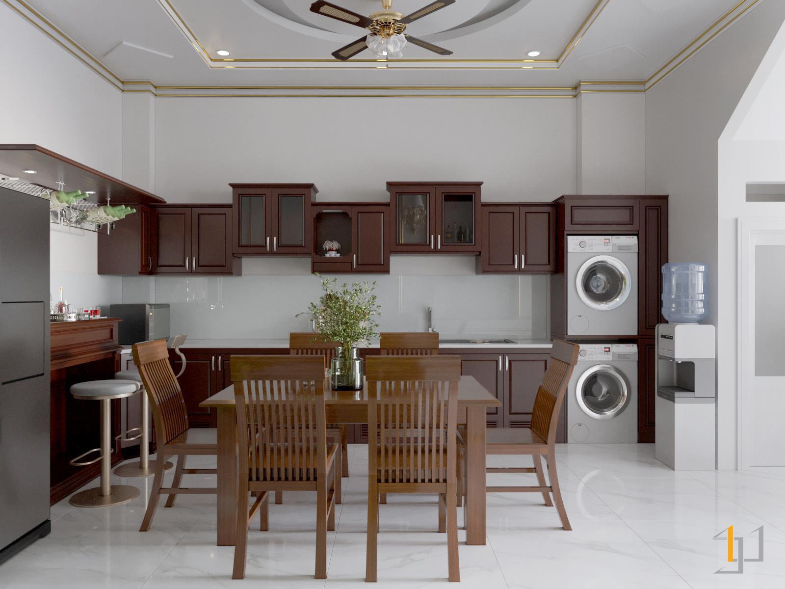 Tủ bếp gỗ Xoan đào cho nhà phố