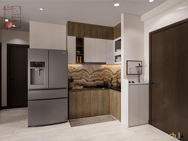 Tủ bếp chữ L nhỏ gọn cho căn hộ