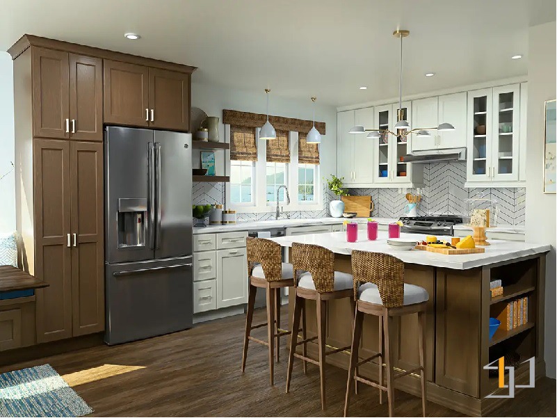 Tủ bếp gỗ giáng hương đẹp có bàn đảo