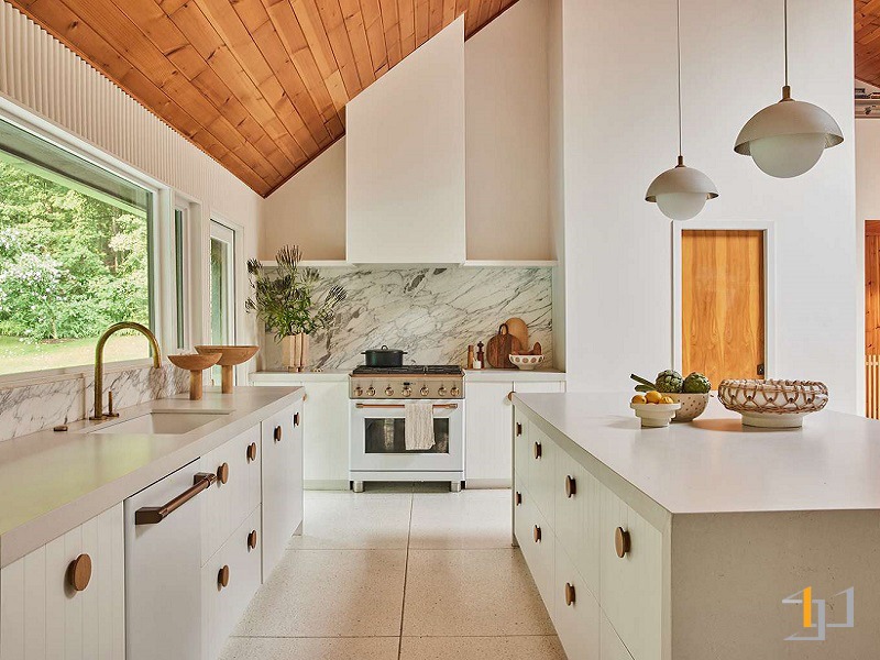 Tủ bếp tông trắng phong cách tối giản