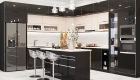 Tủ bếp hiện đại phủ Acrylic đen trắng bóng gương nổi bật