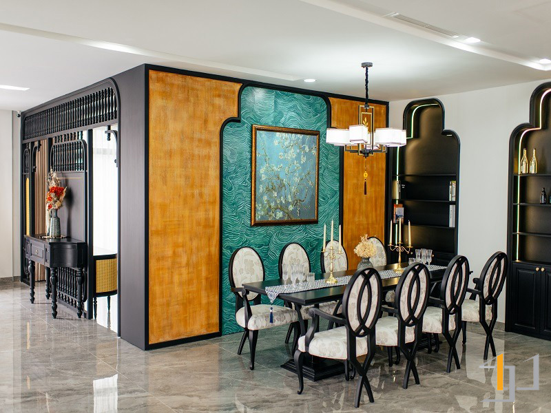 Khu vực bàn ăn được trang trí đầy tính nghệ thuật