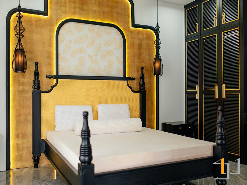 Thi công nội thất phòng ngủ Indochine tại showroom S-housing