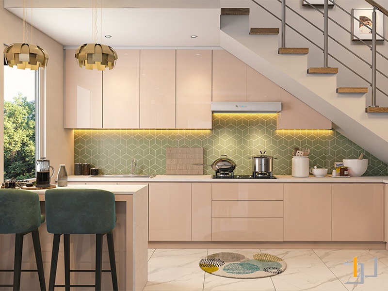 Tủ bếp gầm cầu thang phong cách hiện đại 