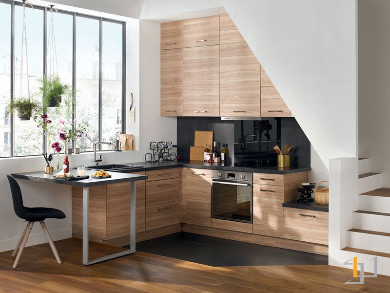 Tủ bếp gầm cầu thang phong cách vintage