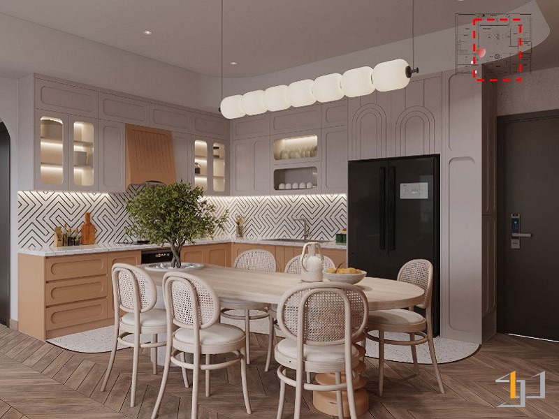 Tủ bép đẹp phong cách Japandi cho biệt thự