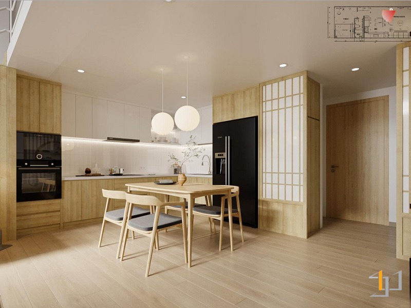 Tủ bép đẹp phong cách Japandi cho nhà phố 