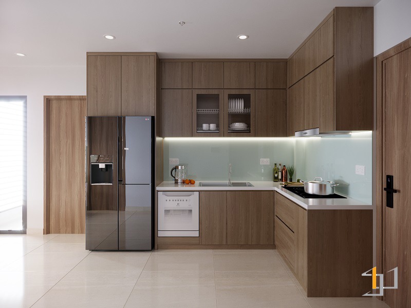 Tủ bếp kịch trần chữ L hiện đại