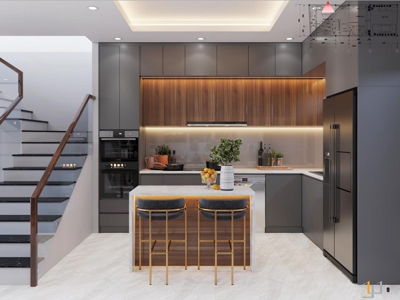 Mẫu tủ bếp đẹp hiện đại kịch trần