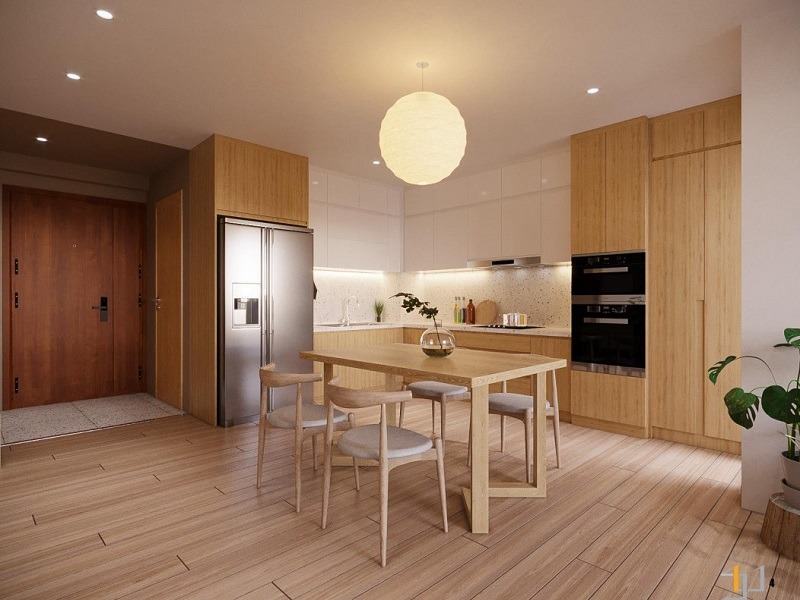 Mẫu tủ bếp đẹp phong cách Japandi kịch trần