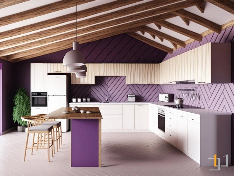 Tủ bếp màu tím cho người mệnh Hỏa