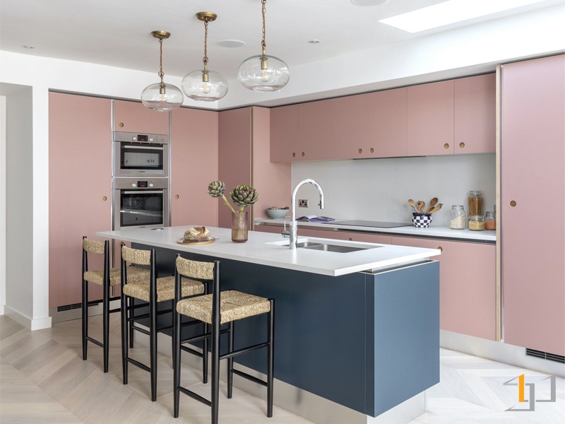 Tủ bếp màu hồng cho người mệnh Hỏa