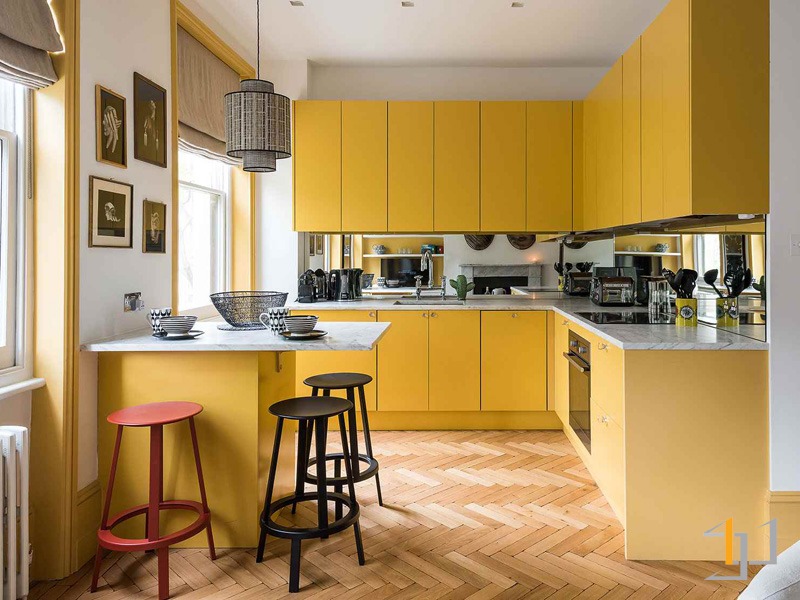 Tủ bếp màu vàng dành cho người mệnh Kim