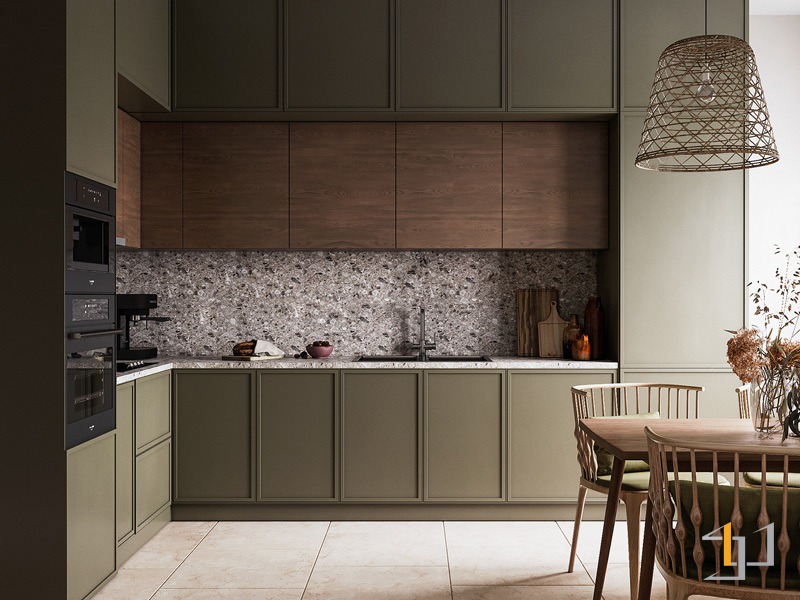 Tủ bếp xanh oliu cho người mệnh Mộc