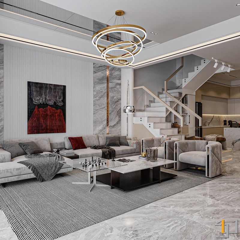 Khu vực tiếp khách rộng rãi, sang trọng và tôn vinh vị thế của gia chủ