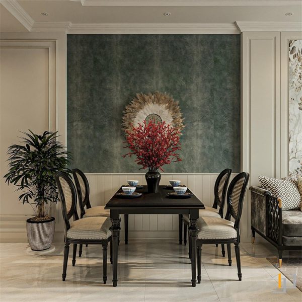 Bàn ăn được bày biện tinh tế và sang trọng trong căn hộ Picity Indochine