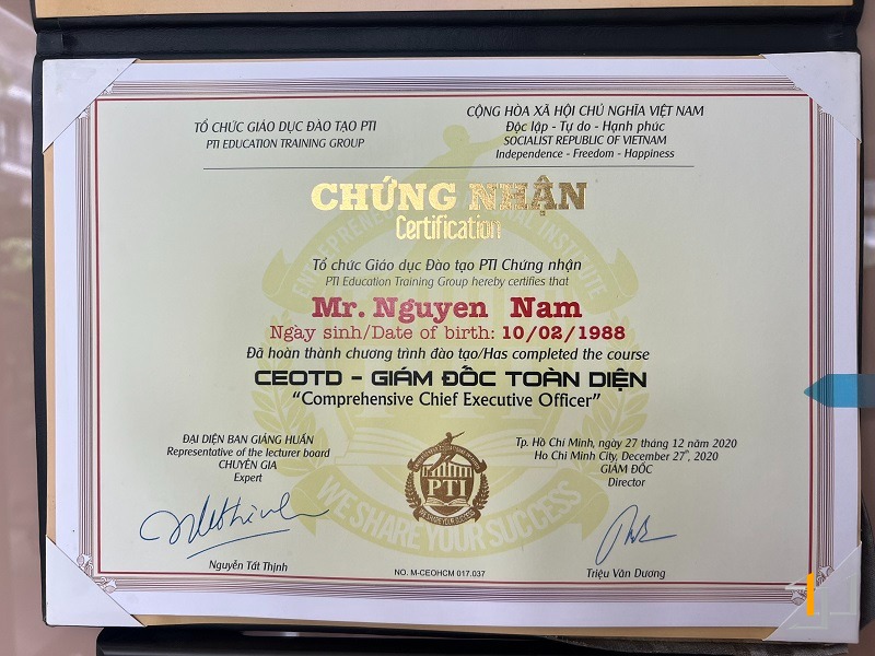 Các bằng khen của CEO NGuyễn Nam