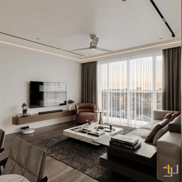 Không gian sang trọng trong phòng khách Căn hộ Riverpark Residence 2PN Modern
