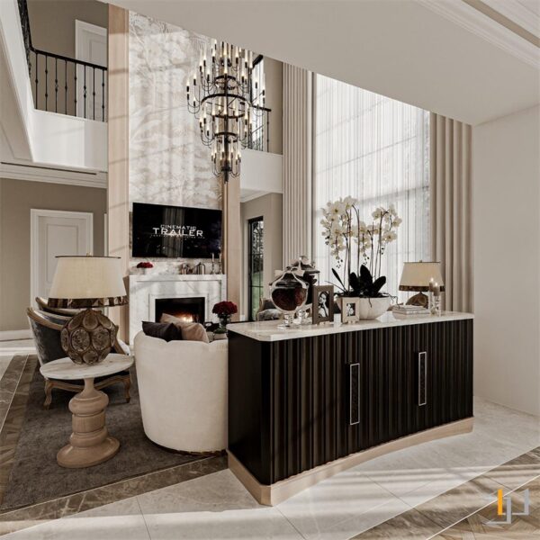 Tủ console kiểu dáng sang trọng dùng để tạo điểm nhấn trong biệt thự