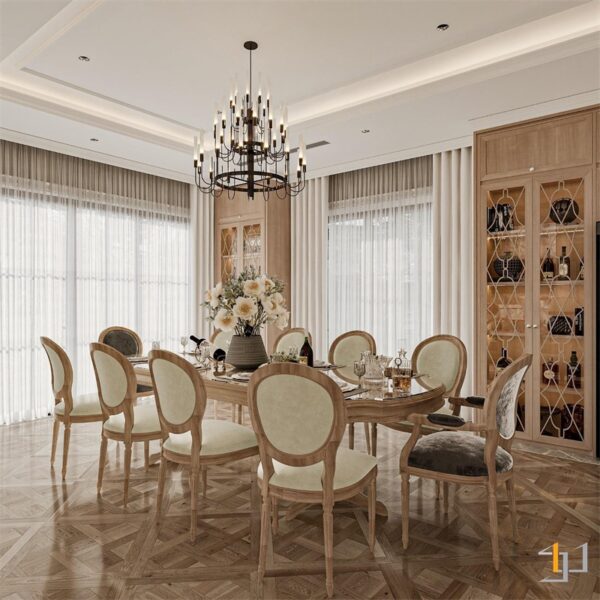 Kiểu dáng ghế ăn mang nét cổ điển sang trọng và màu sắc trang nhã