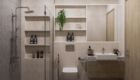 Toilet tầng 2 có thiết kế tương đồng với toilet tầng 1 của nhà phố BÌnh Chánh Japandi