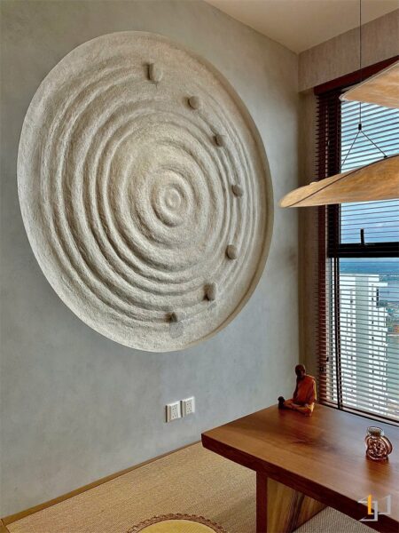 Thi công họa tiết tường mang đặc trưng Wabi Sabi cho căn hộ Vinhomes Central – Chị Ngọc