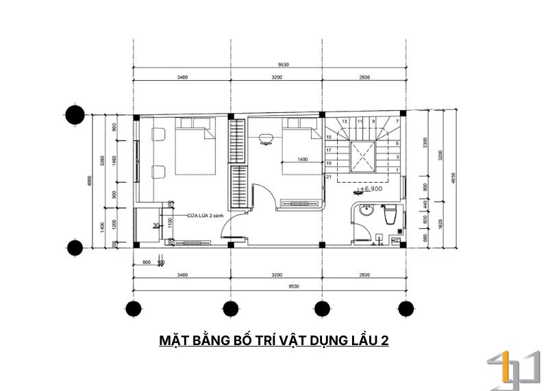 Mặt bằng bố trí nội thất TẦNG 2 Nhà Phố Bình Tân 3 Tầng Scandinavian